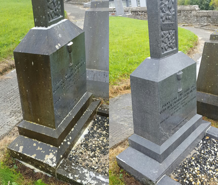 Headstone before and  after render cleaning