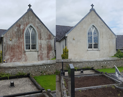 Church before and after render cleaning